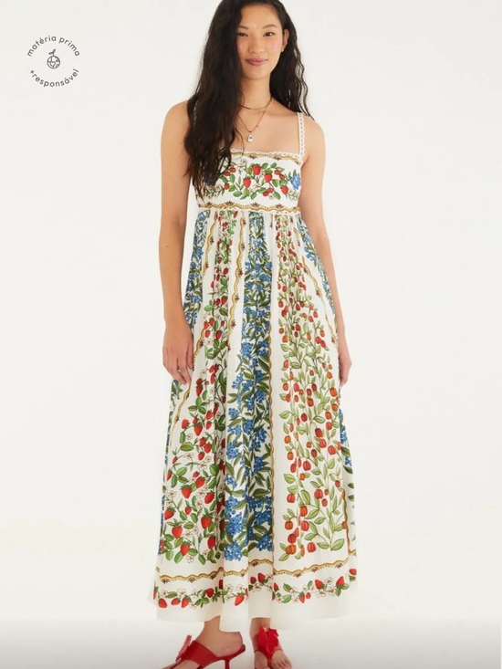 FARM Rio Dresses & Skirts - FARM Rio White Maxi Dress with Red & Blue Floral Stripe